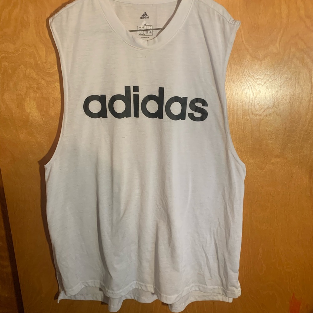 Large white adidas work out tank top size L